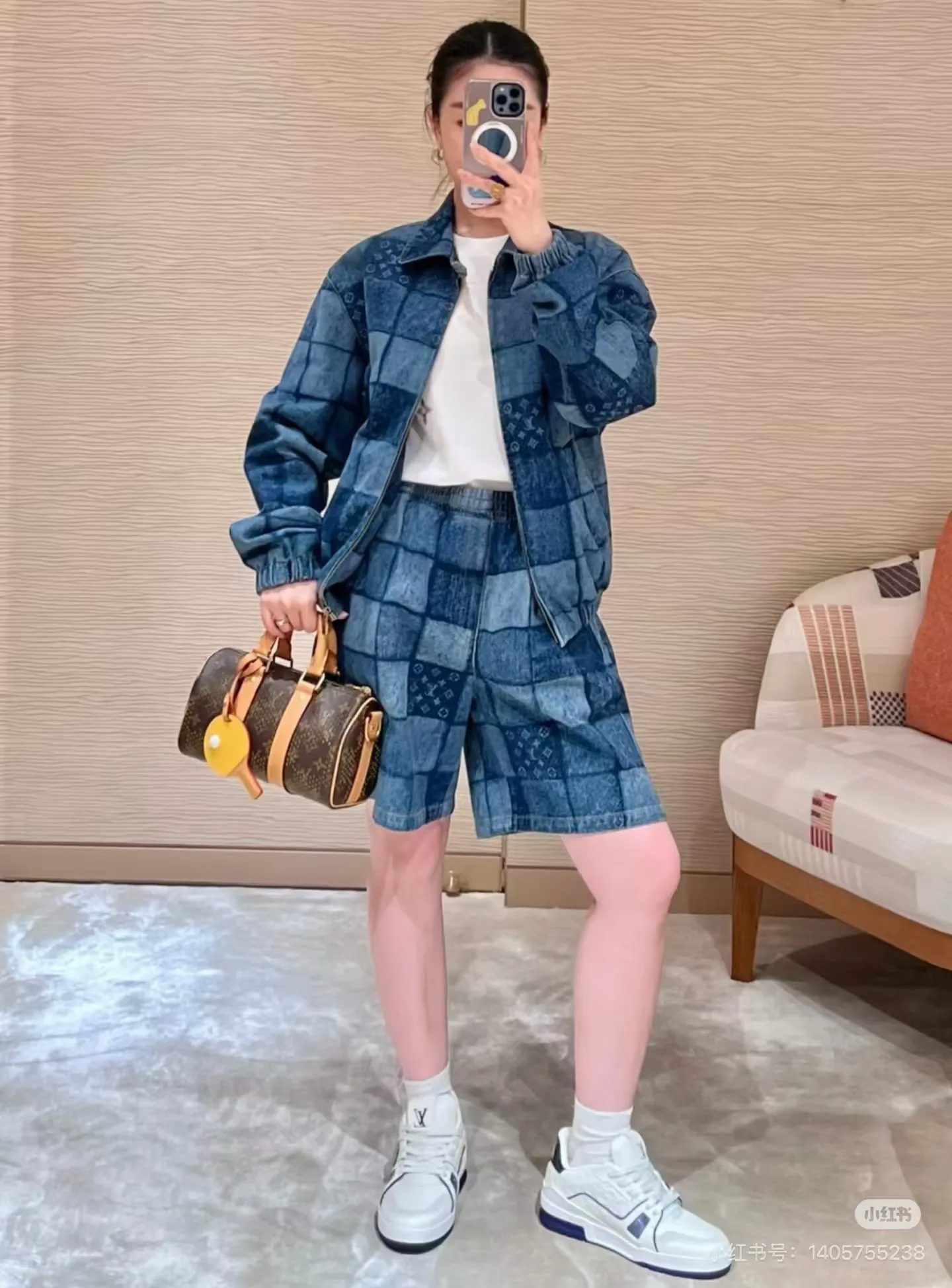 Louis Vuitton/Louis Vuitton burnt letter checkerboard denim jacket
